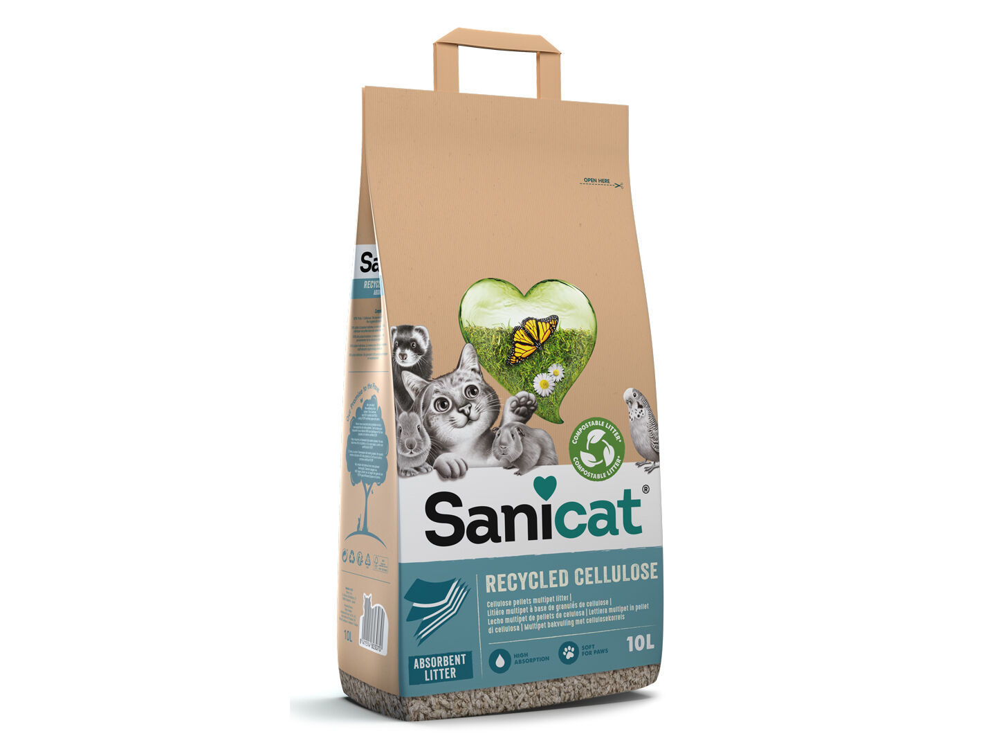 AREIA PARA GATO SANICAT CLEAN&GREEN CELULOSE 10LT