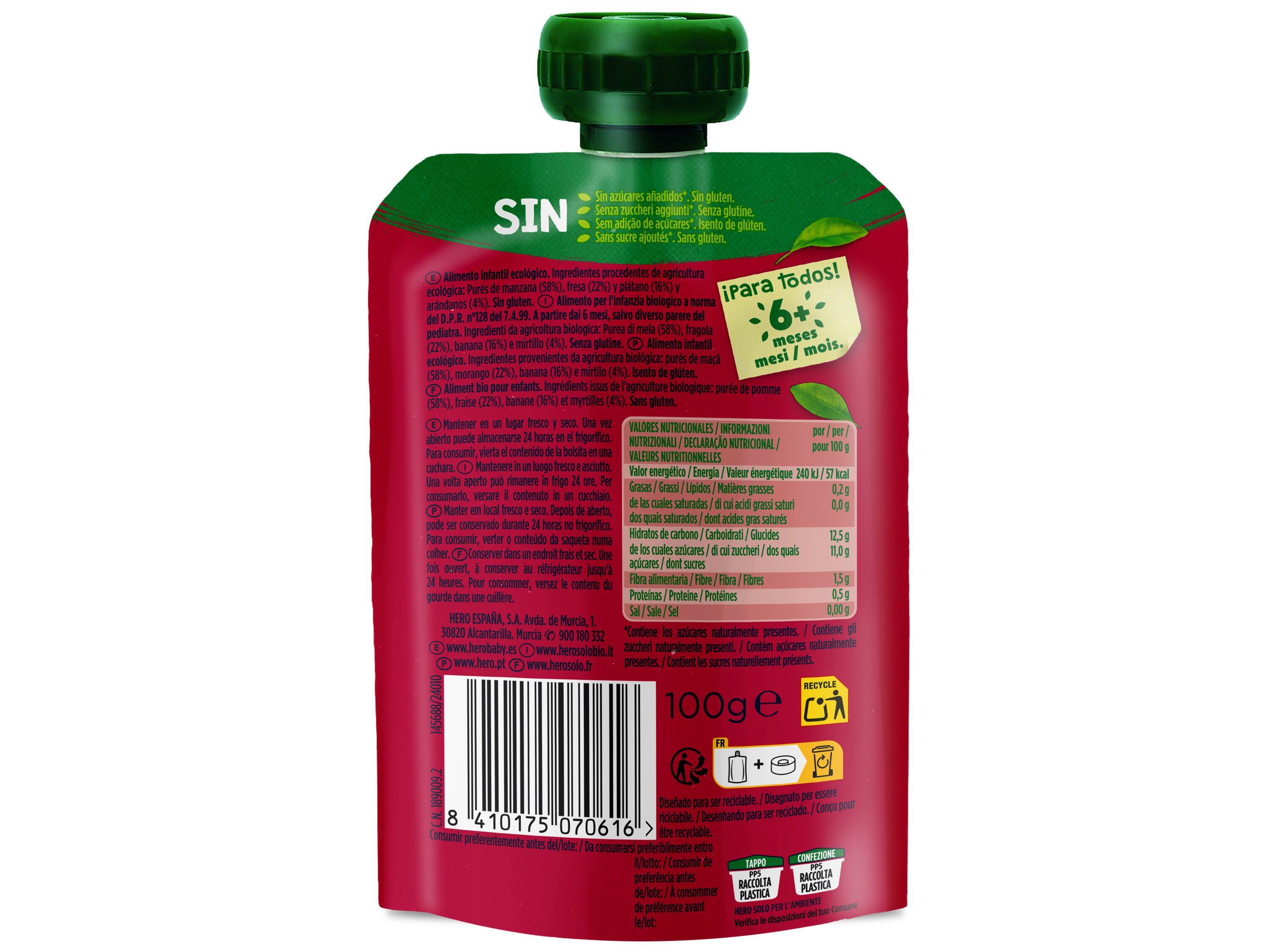 SAQUETA FRUTA HERO SOLO BIO MA&Atilde;&Atilde; MORANG0 BANANA E MIRTILO 100G image number 1