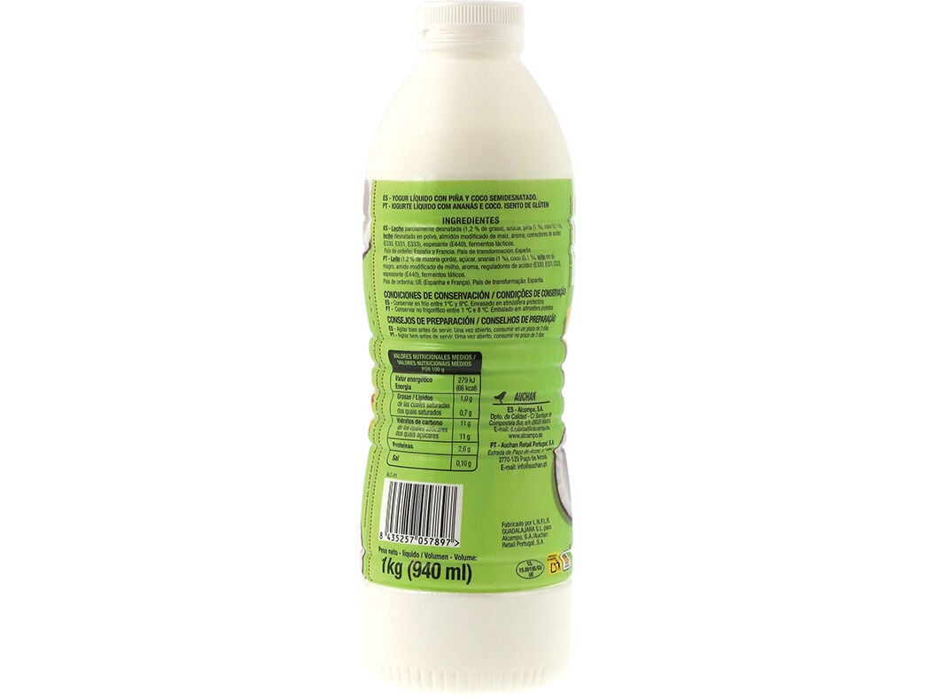 IOGURTE AUCHAN L&Iacute;QUIDO ANAN&Aacute;S E C&Ocirc;CO SEM GL&Uacute;TEN 1KG image number 1