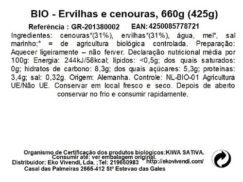 ERVILHAS E CENOURAS GREEN BIO 660G (425G) image number 1