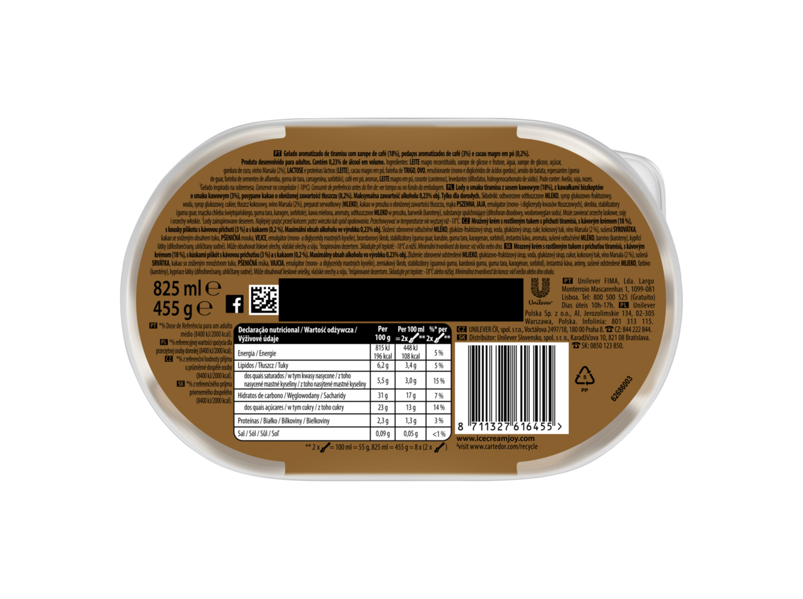 GELADO CARTE D'OR TIRAMISU 825ML image number 1