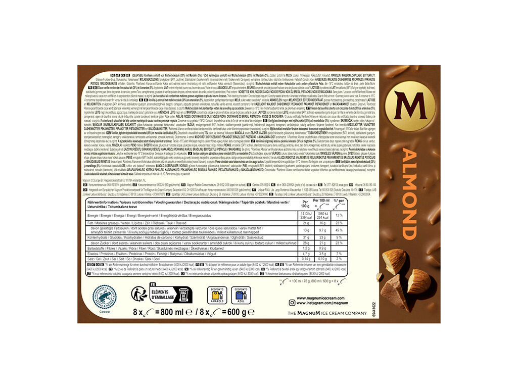 GELADO MAGNUM AM&Ecirc;NDOAS 8X100ML image number 1