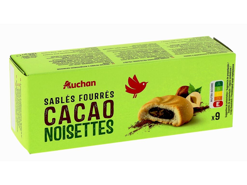 BOLACHAS AREADAS AUCHAN RECHEIO CACAU E AVEL&Atilde;S 125 G image number 0