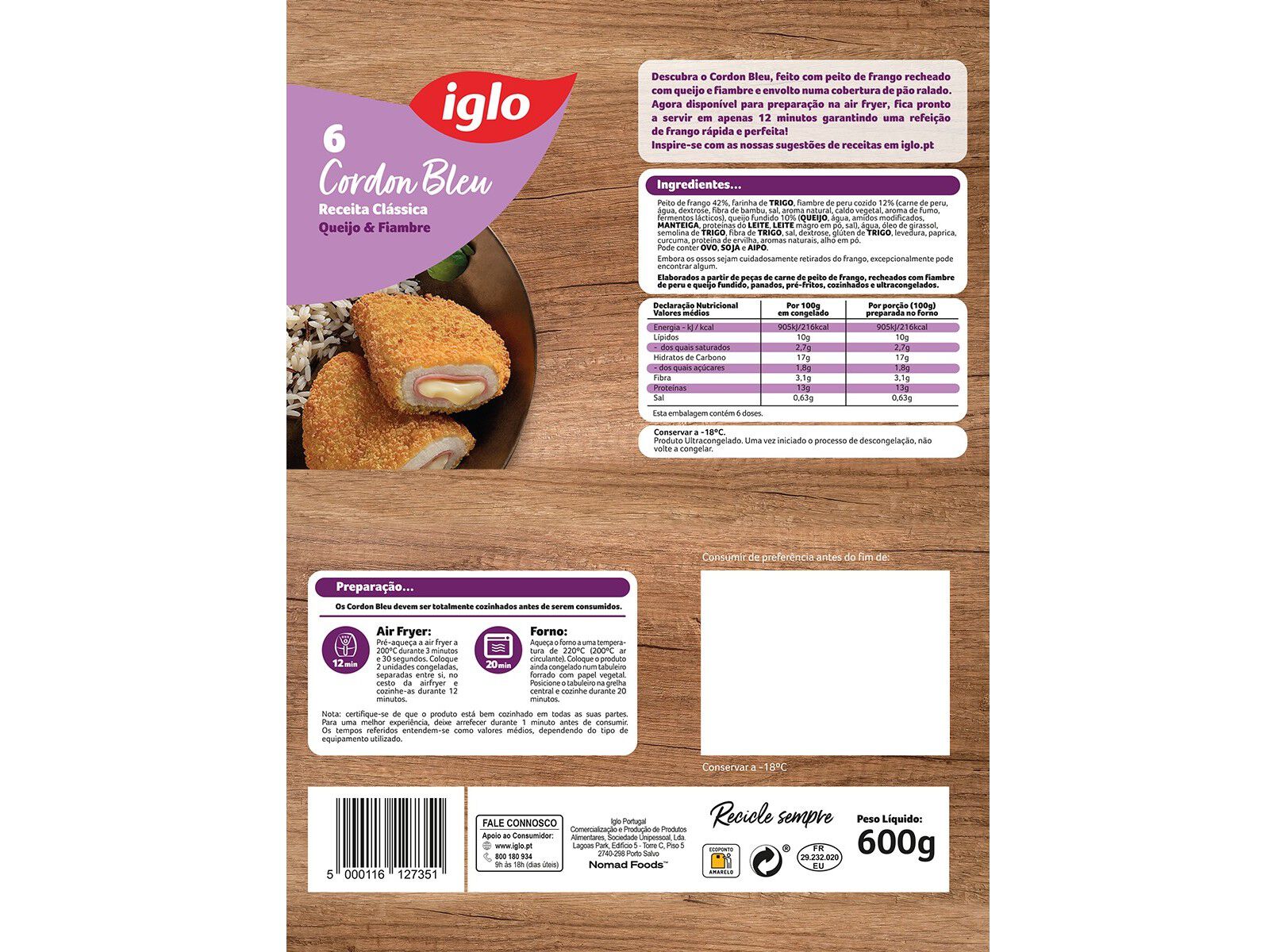 CORDON BLEU IGLO FRANGO 600G 6UN image number 1