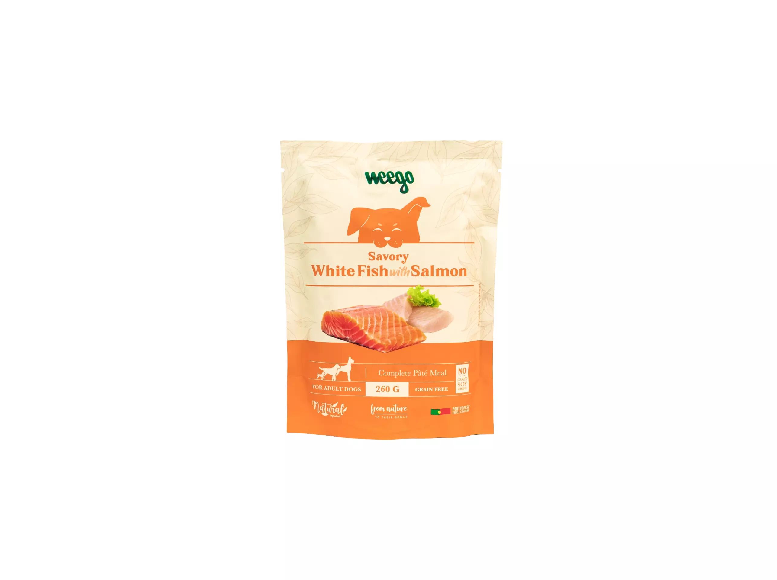 COMIDA H&Uacute;MIDA PARA C&Atilde;O WEEGO PEIXE BRANCO / SALM&Atilde;O 260G