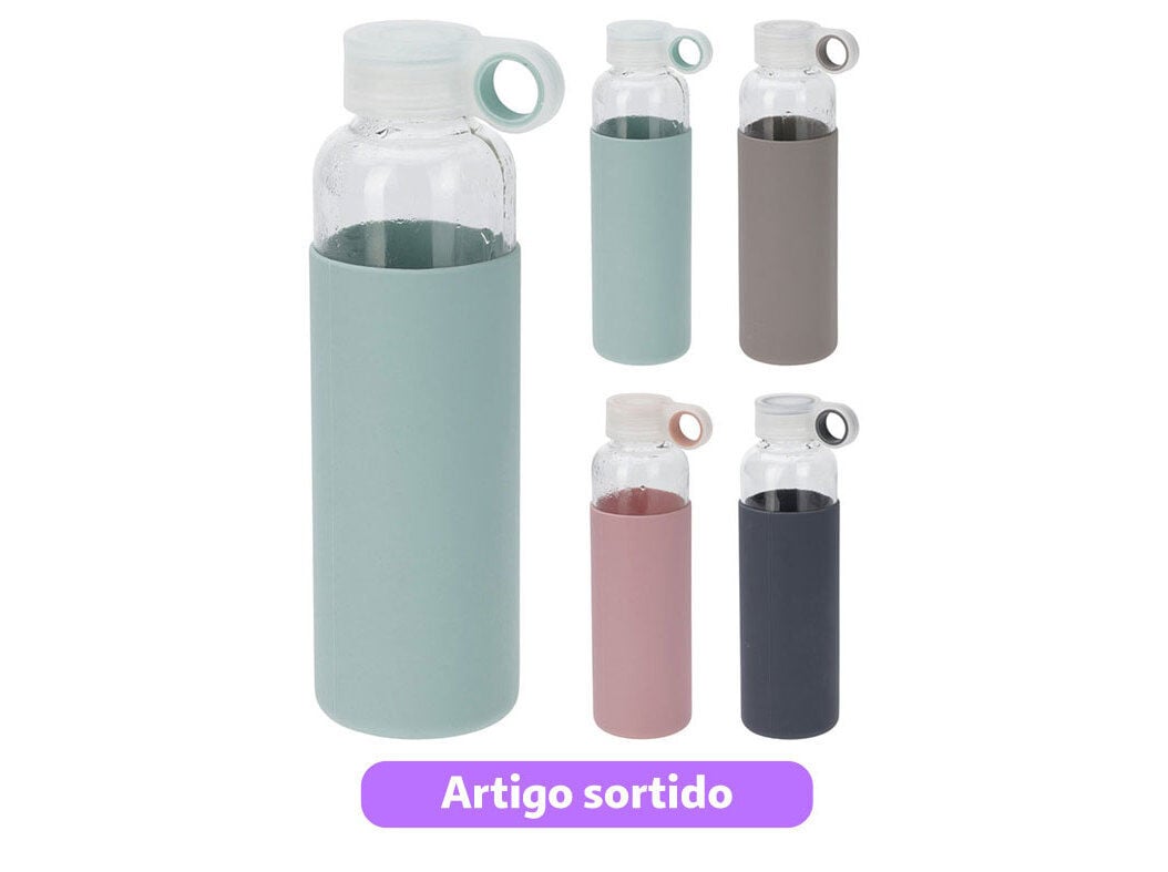 GARRAFA DE &Aacute;GUA COM BASE EM SILICONE 550ML CORES SORTIDAS