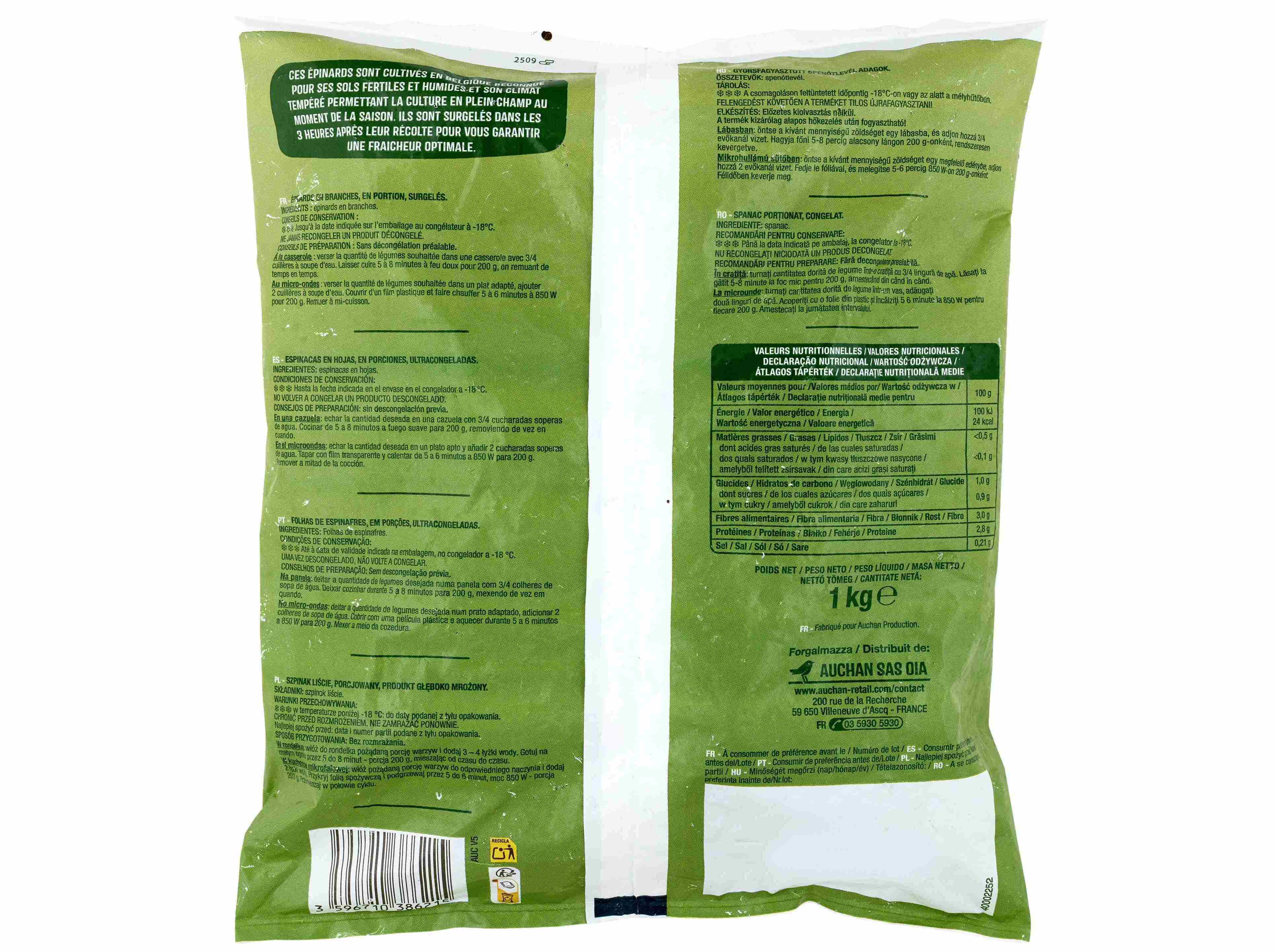 ESPINAFRES AUCHAN FOLHAS POR&Ccedil;&Otilde;ES 1KG image number 1