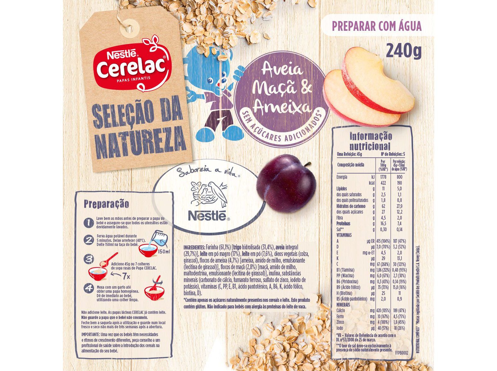 FARINHA L&Aacute;CTEA CERELAC AVEIA MA&Ccedil;&Atilde; AMEIXA 240G image number 1