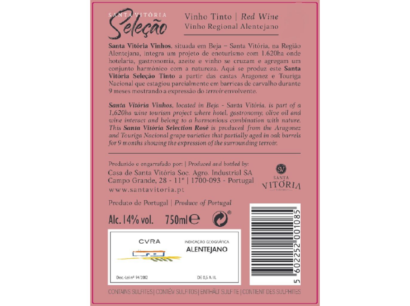 VINHO TINTO SANTA VIT&Oacute;RIA SELEC&Ccedil;&Atilde;O ALENTEJO 0.75L image number 1