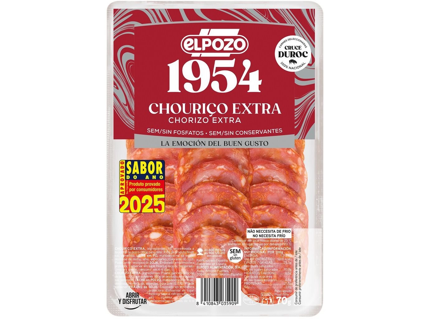 CHOURI&Ccedil;O EXTRA ELPOZO CURADO 70 G image number 0