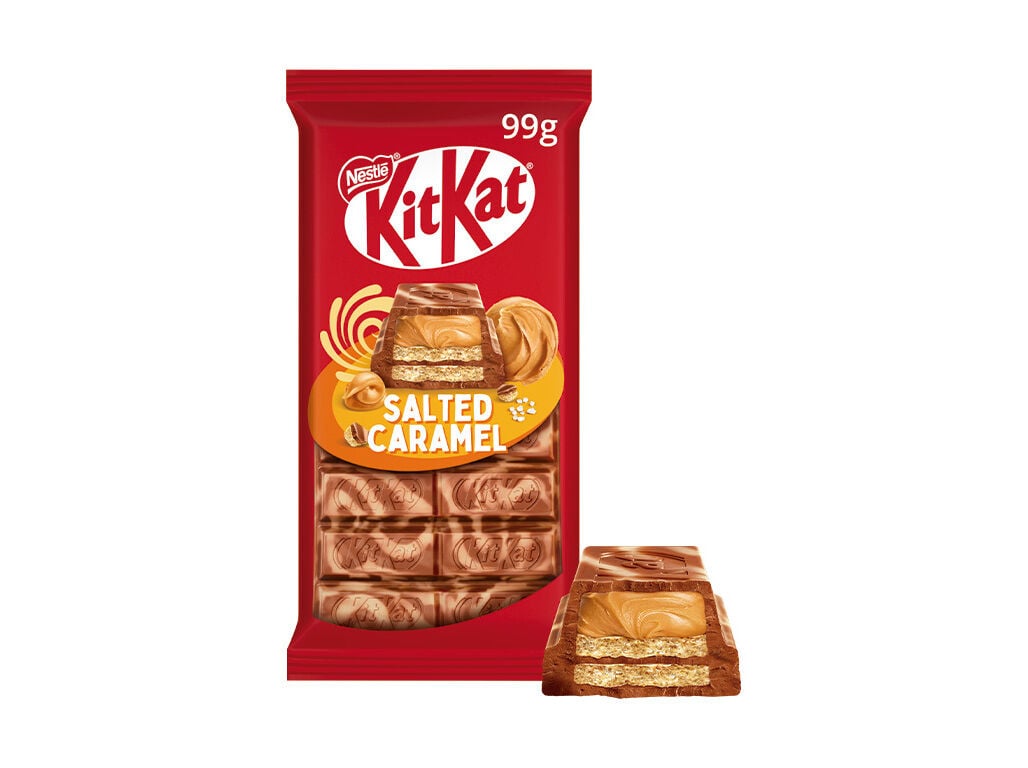 CHOCOLATE LEITE KITKAT BOLACHA E CARAMELO SALGADO 99G image number 1