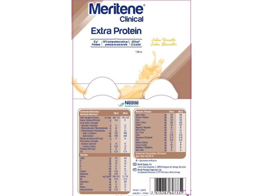 SUPLEMENTO MERITENE EXTRA PROTEIN BAUNILHA 4X200ML image number 1
