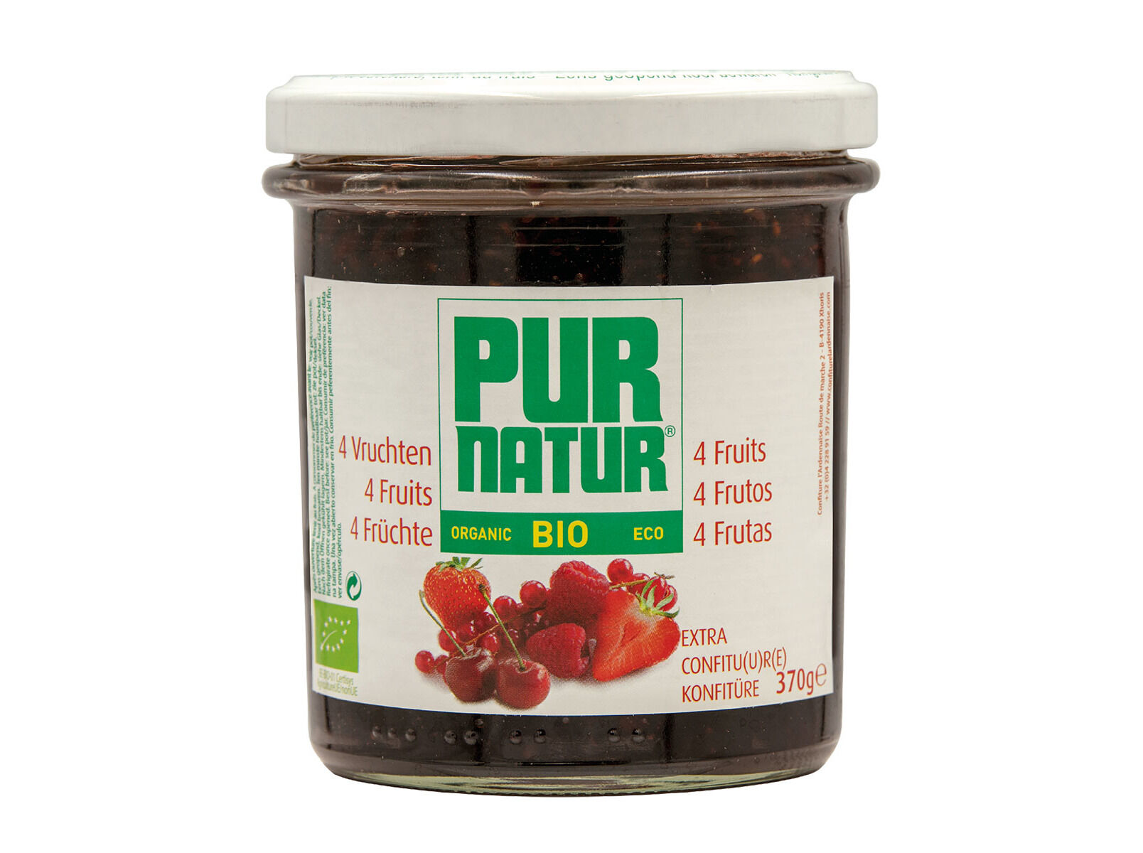 COMPOTA PUR NATUR BIO 4 FRUTOS MORANGOMIRTILHOCEREJA E GROSELHA 370G