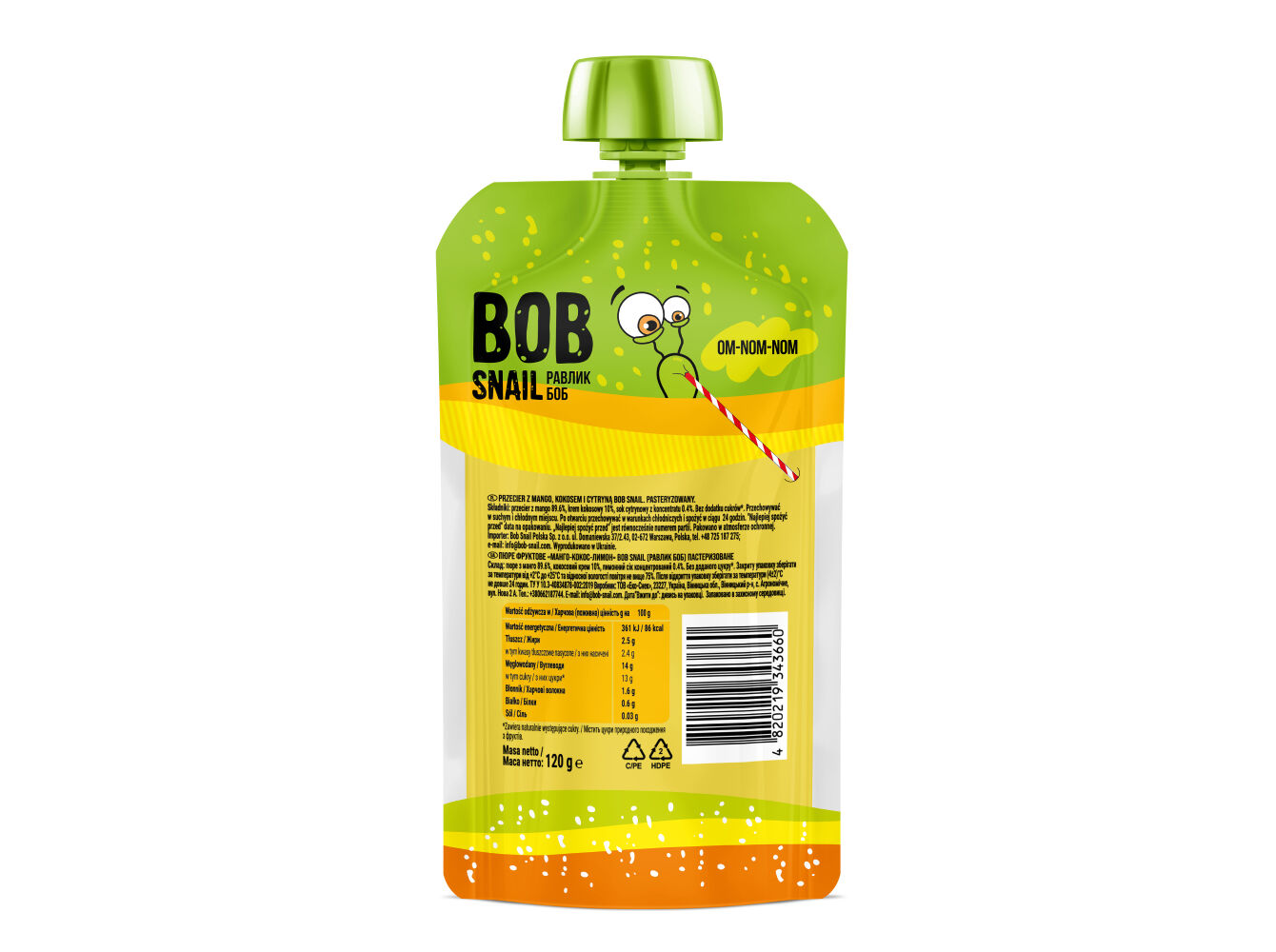 PUR&Eacute; DE FRUTA BOB SNAIL MANGA COCO E LIM&Atilde;O 120 G image number 1