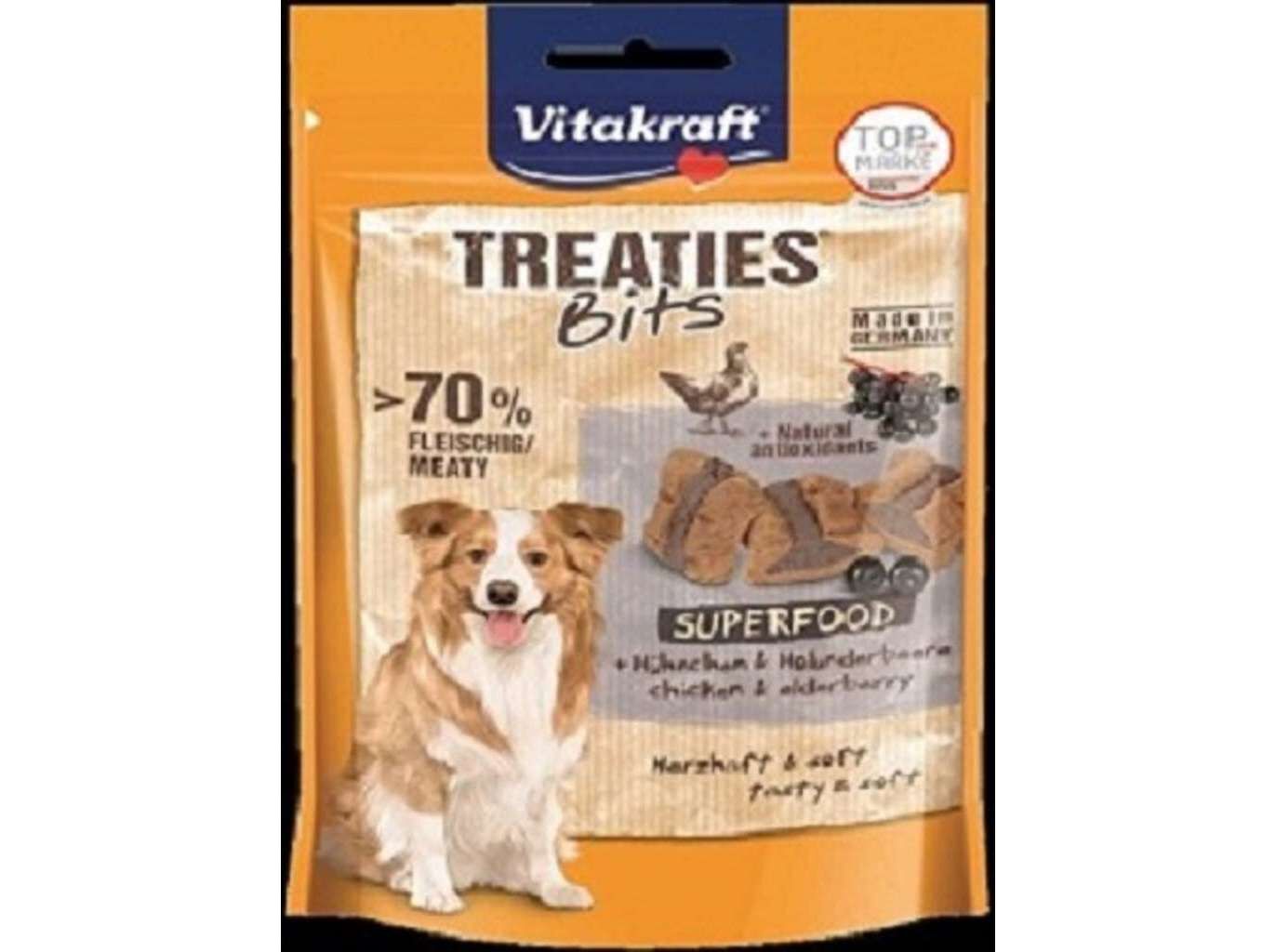 SNACKS PARA C&Atilde;O VITAKRAFT TREATIES BITS COM FRANGO E SABUGUEIRO 100G image number 1