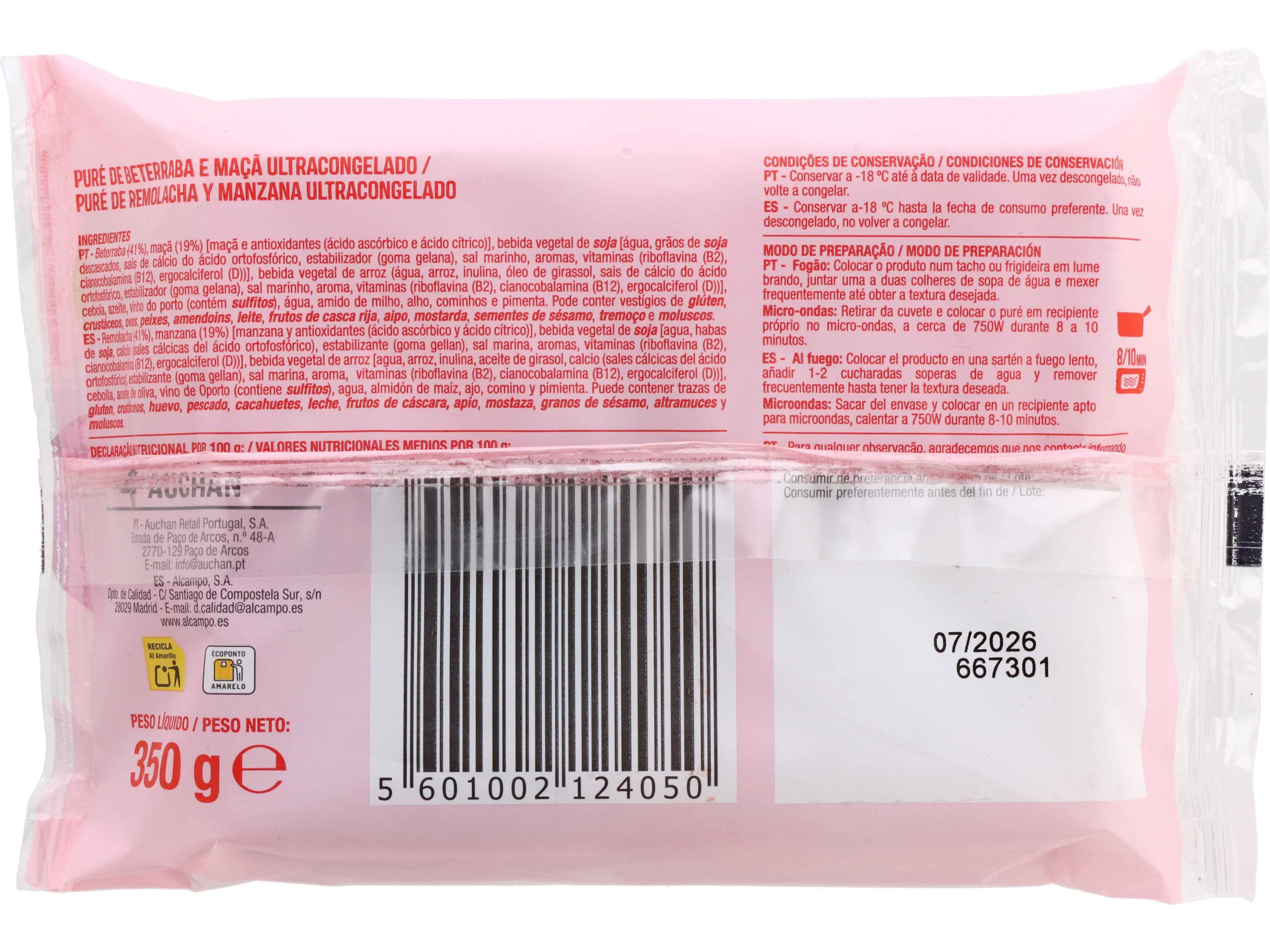 PUR&Eacute; DE BETERRABA E MA&Ccedil;&Atilde; AUCHAN 350G image number 1