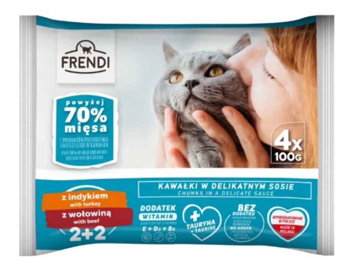 COMIDA H&Uacute;MIDA PARA GATO FRENDI PERU/VACA SAQUETAS 4X100G image number 1