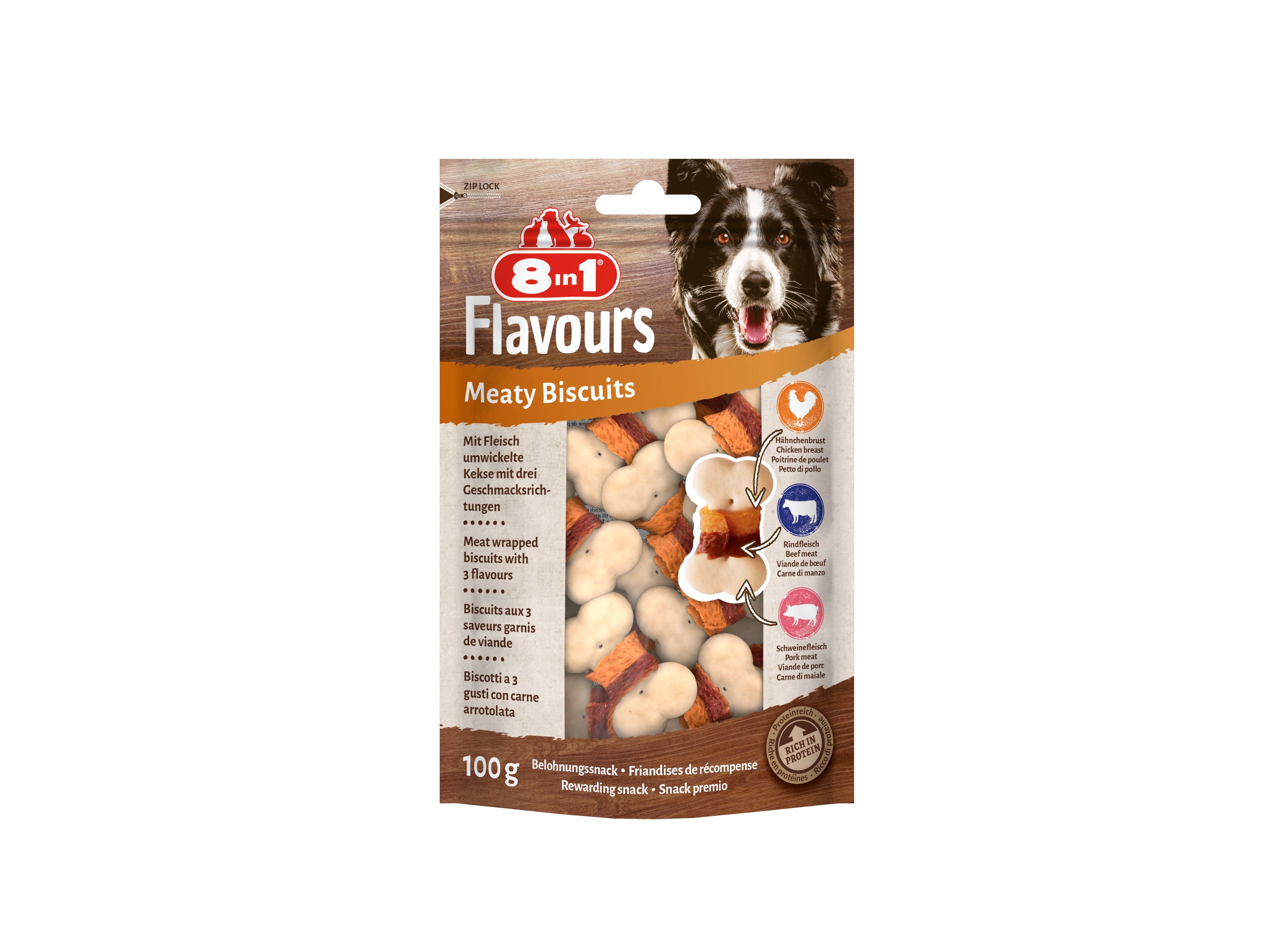 SNACKS C&Atilde;O 8IN1 MEATY BISCUITS 100G image number 0