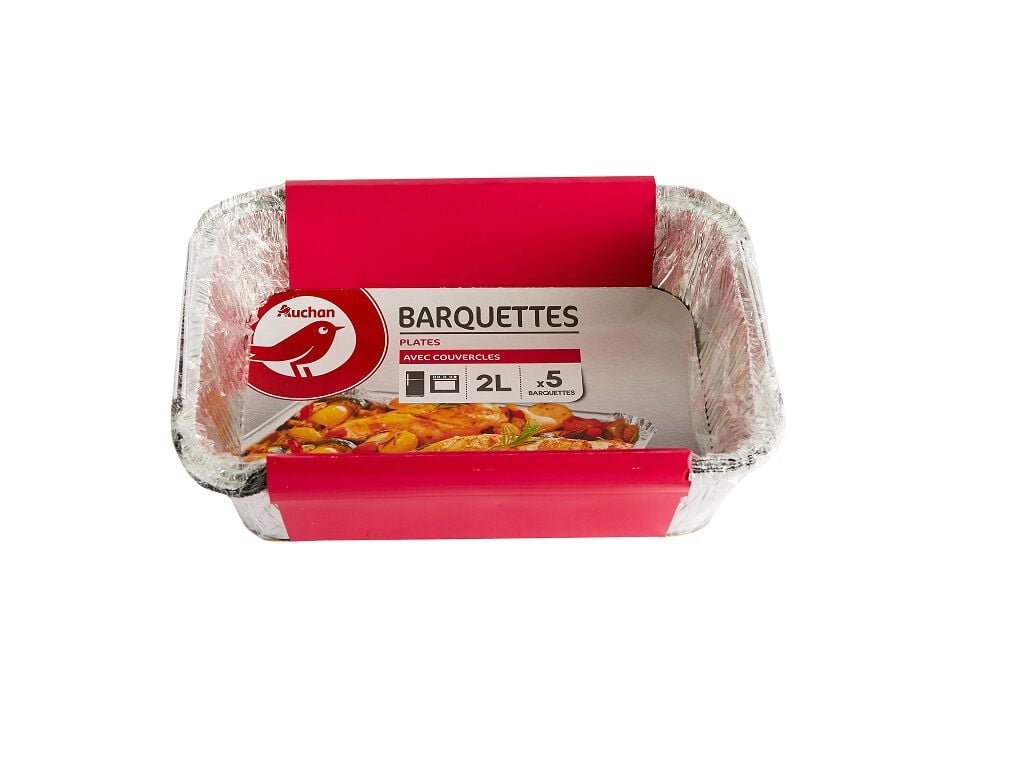 TABULEIROS RECTANGULAR COM TAMPA DESCART&Aacute;VEL AUCHAN ALUMINIO 2L PACK 5 UNIDADES