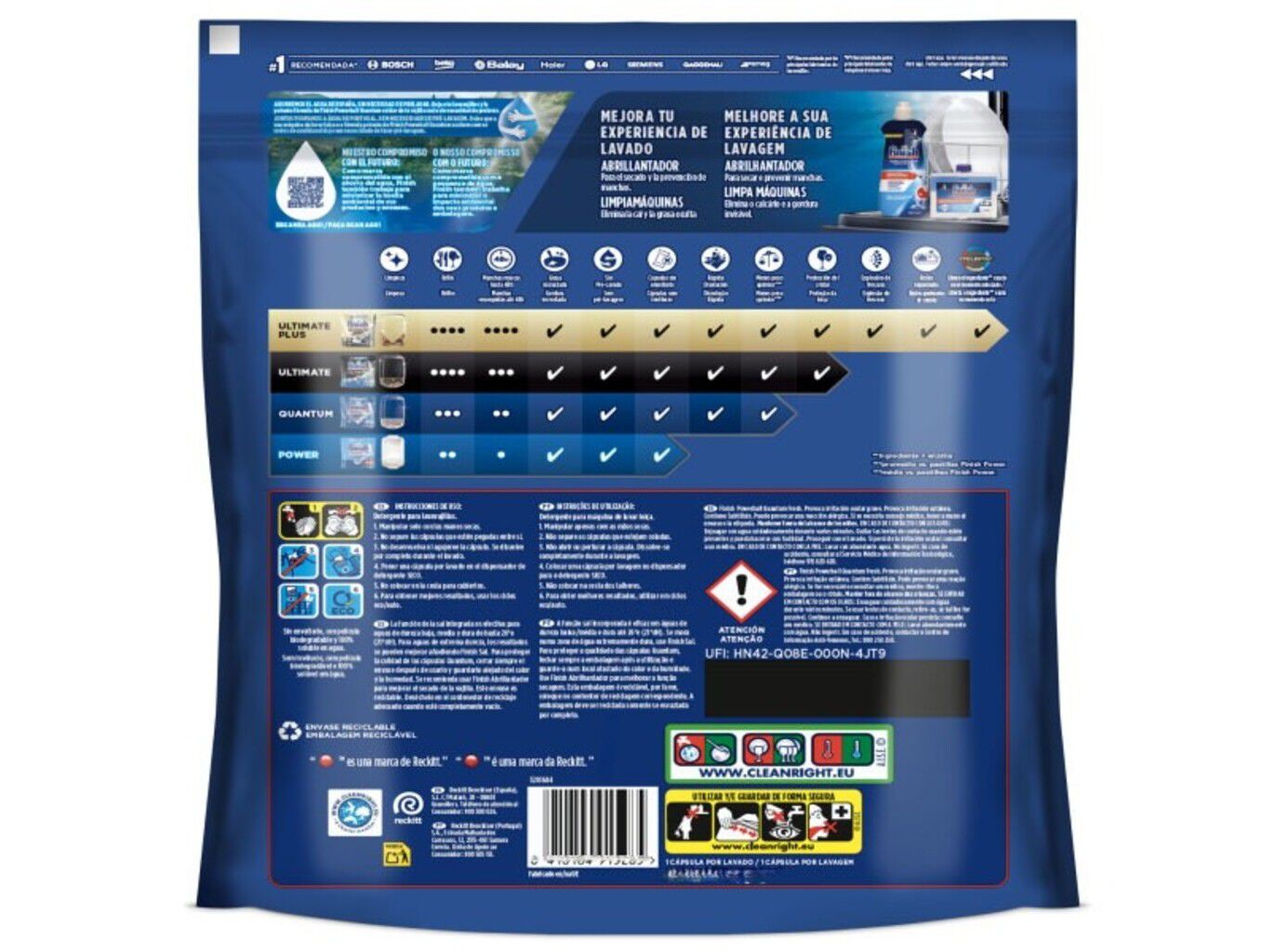 DETERGENTE LOI&Ccedil;A M&Aacute;QUINA FINISH QUANTUM REGULAR 105 PASTILHAS image number 1