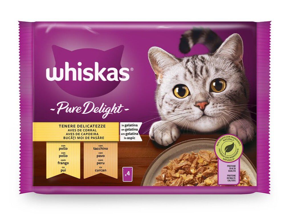 Comida Húmida Gato Whiskas Pure Delight Aves 4x85g | Auchan
