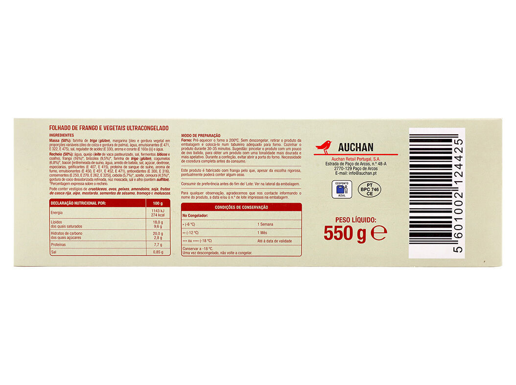 FOLHADO AUCHAN FRANGO E VEGETAIS 550G image number 1