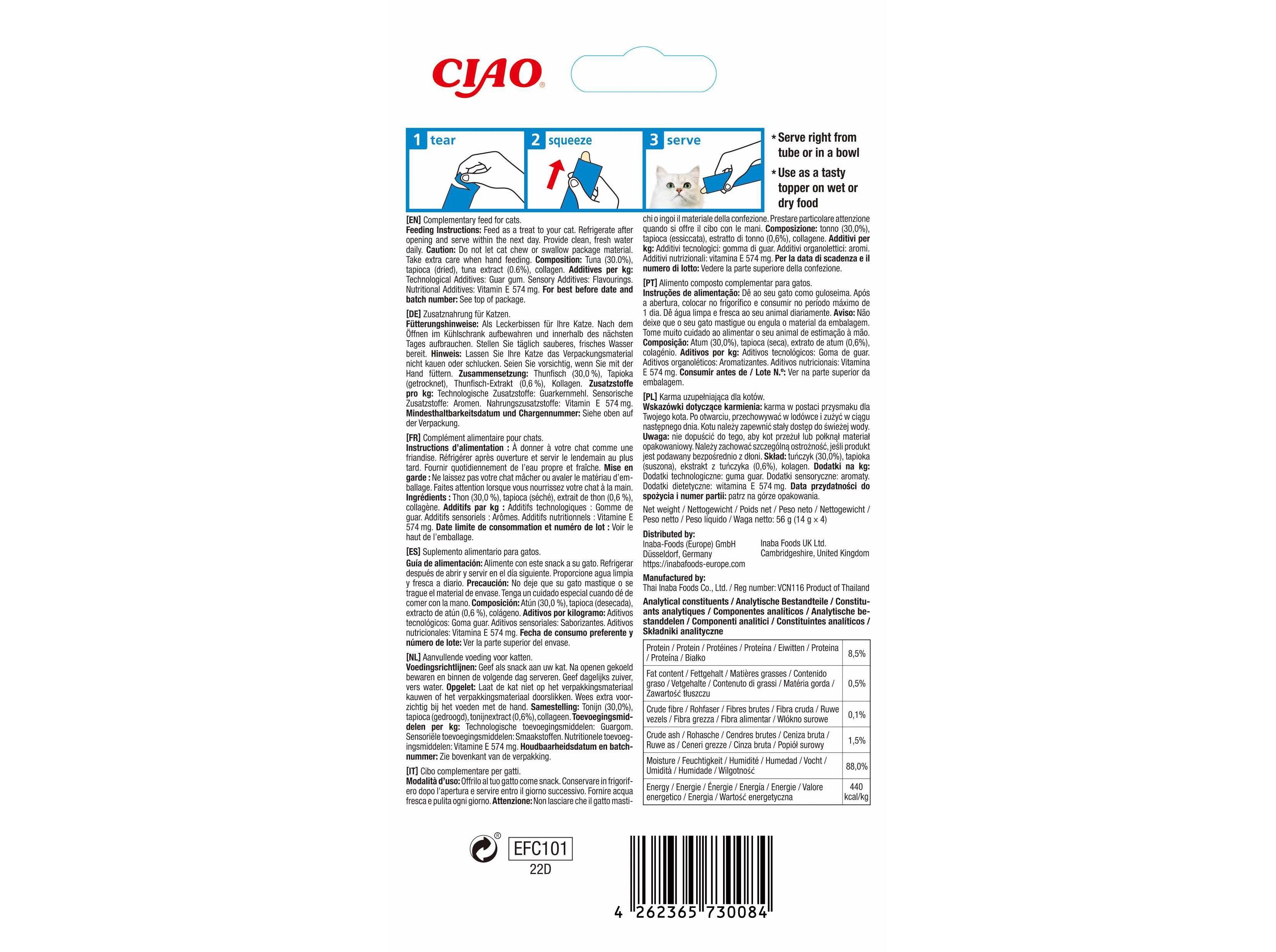 SNACK PARA GATO CIAO CHURU ATUM 4X14G image number 1