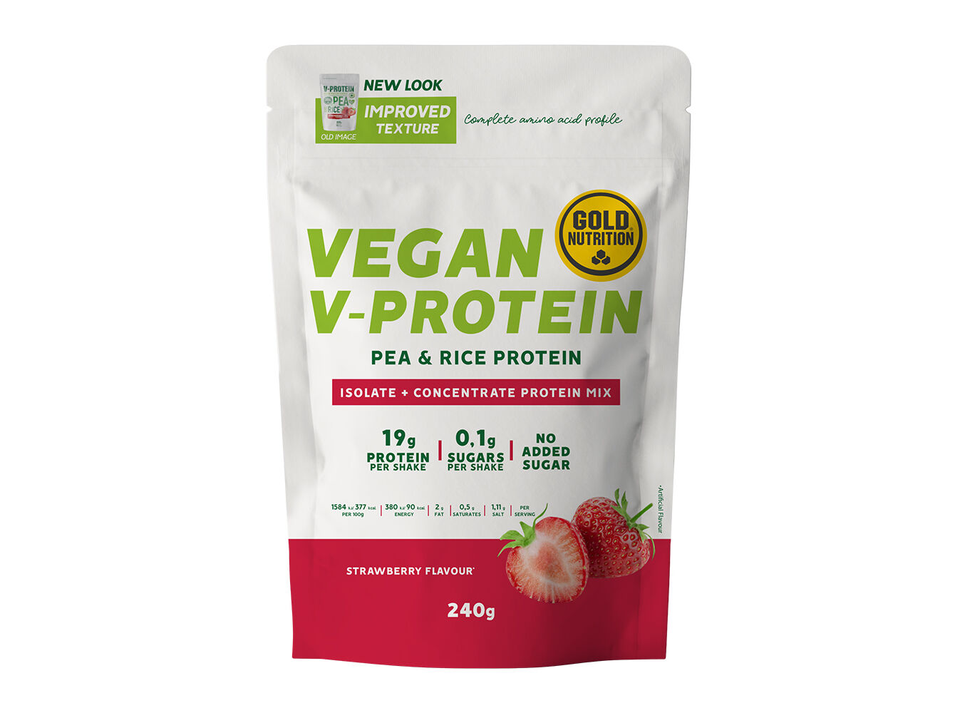 PROTE&Iacute;NA GOLDNUTRITION V-PROTEIN VEGETAL MORANGO 240G