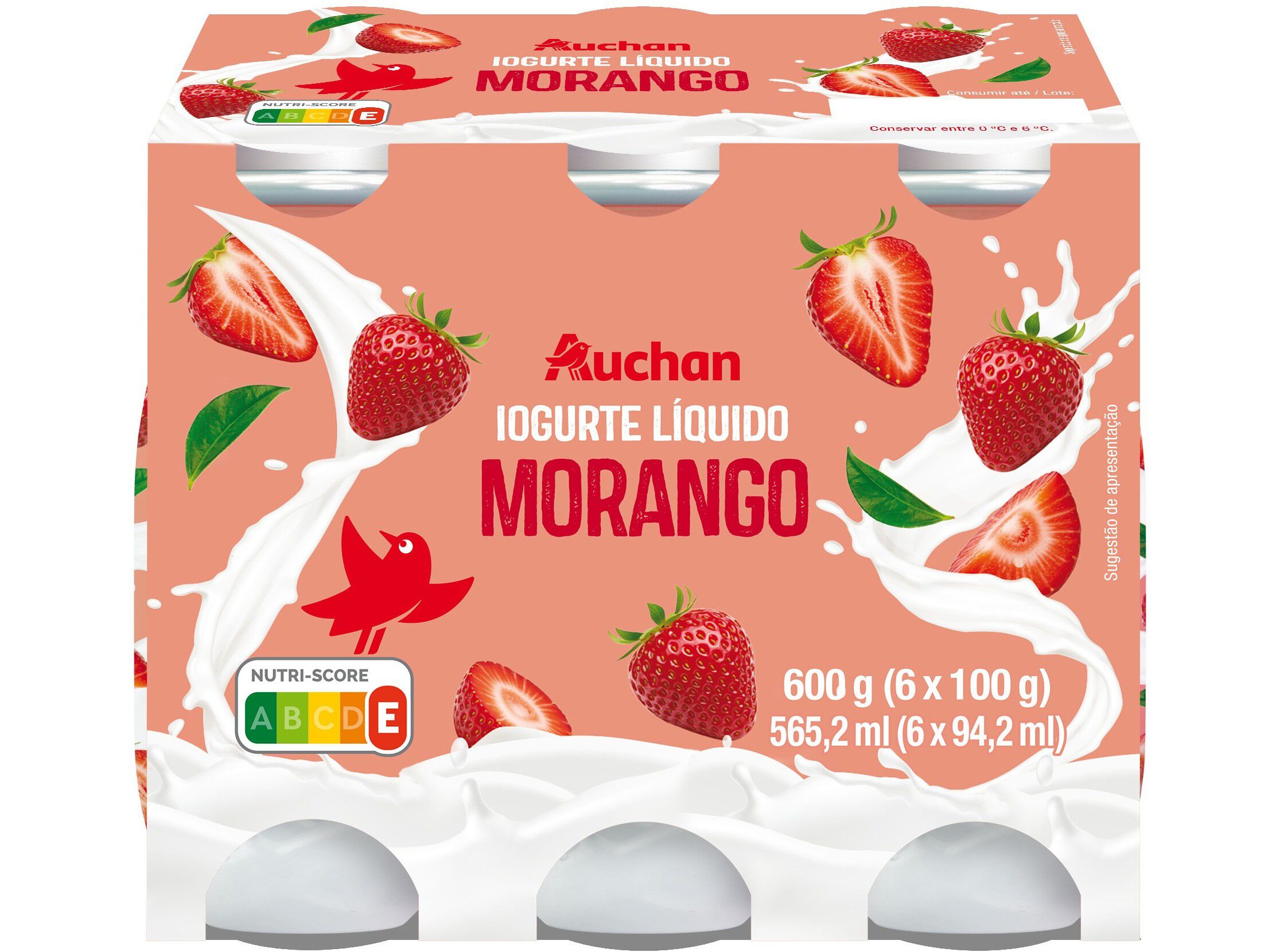 IOGURTE L&Iacute;QUIDO AUCHAN MORANGO 6X100G