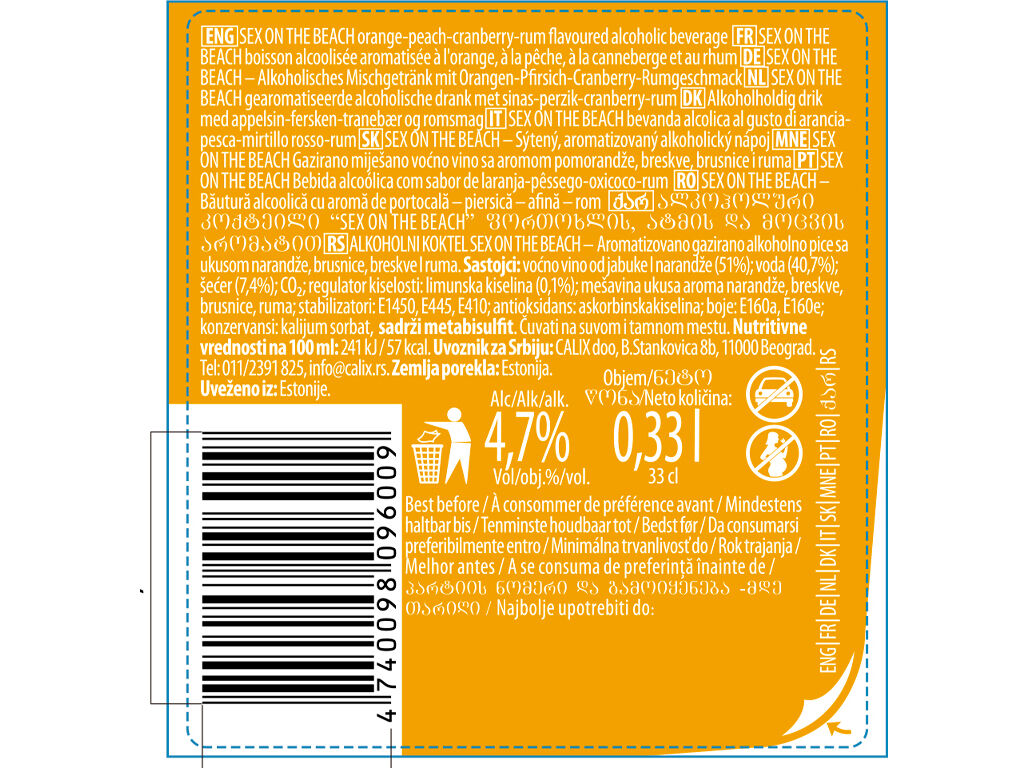 COCKTAIL LE COQ SEX ON THE BEACH 0.33L image number 1