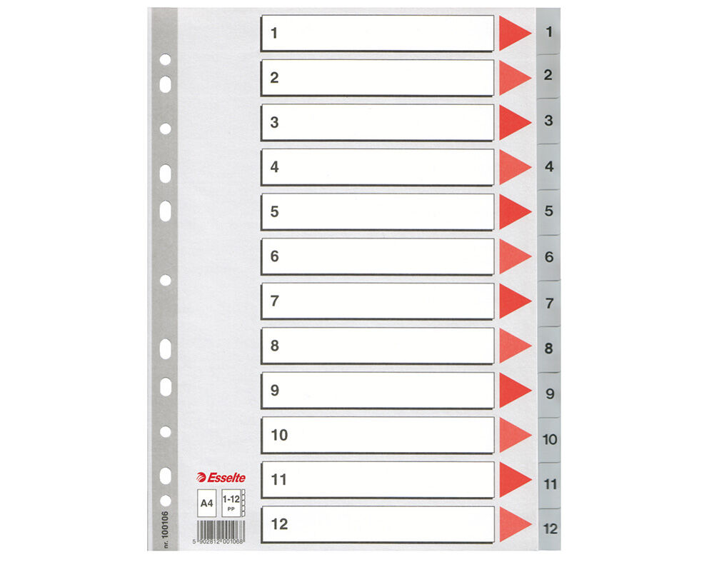 SEPARADORES NUM&Eacute;RICOS A4 ESSELTE POLIPROPILENO 12 POSI&Ccedil;&Otilde;ES