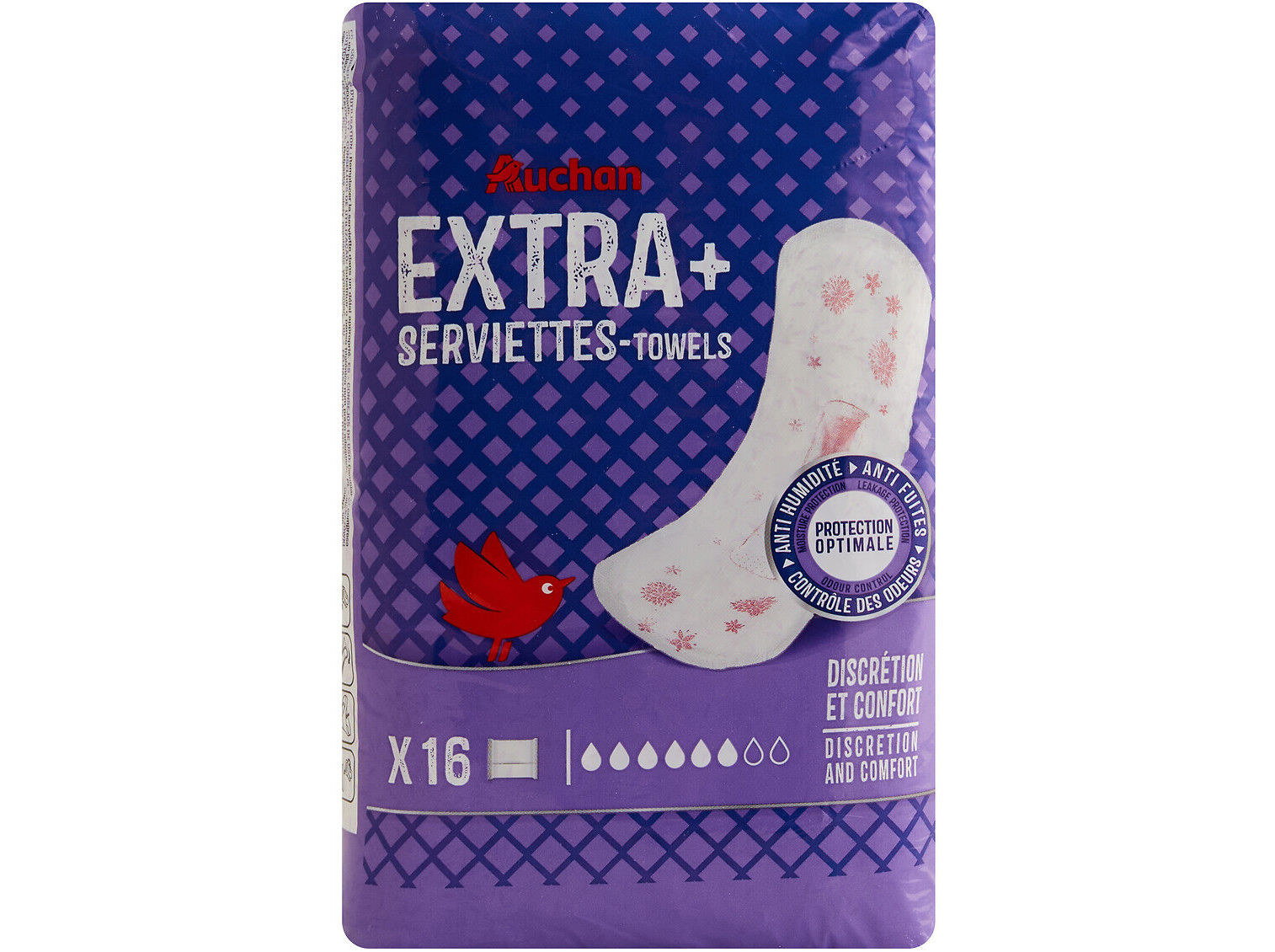 PENSOS INCONTIN&Ecirc;NCIA AUCHAN EXTRA+ C/BOLSA 16UN