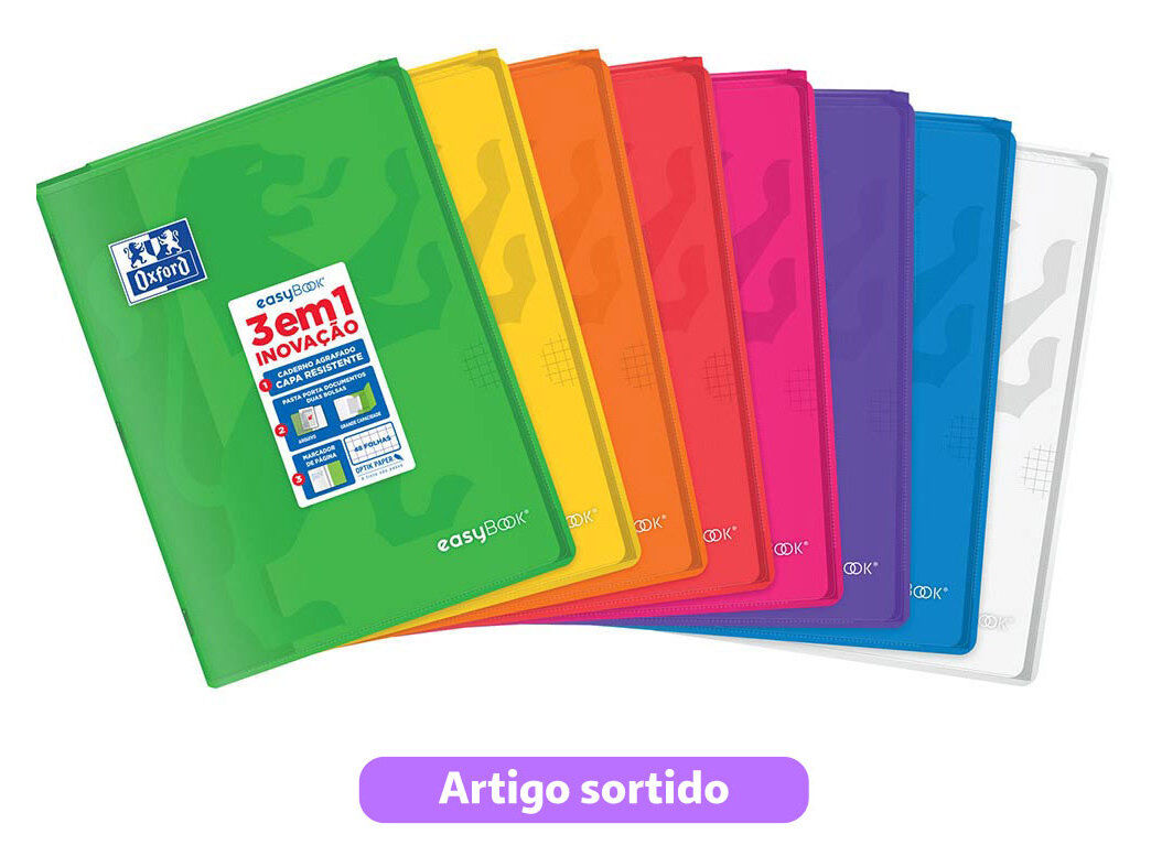 CADERNO AGRAFADO A4 OXFORD EASYBOOK VIVOS QUADRICULADO 48 FOLHAS CORES SORTIDAS image number 0