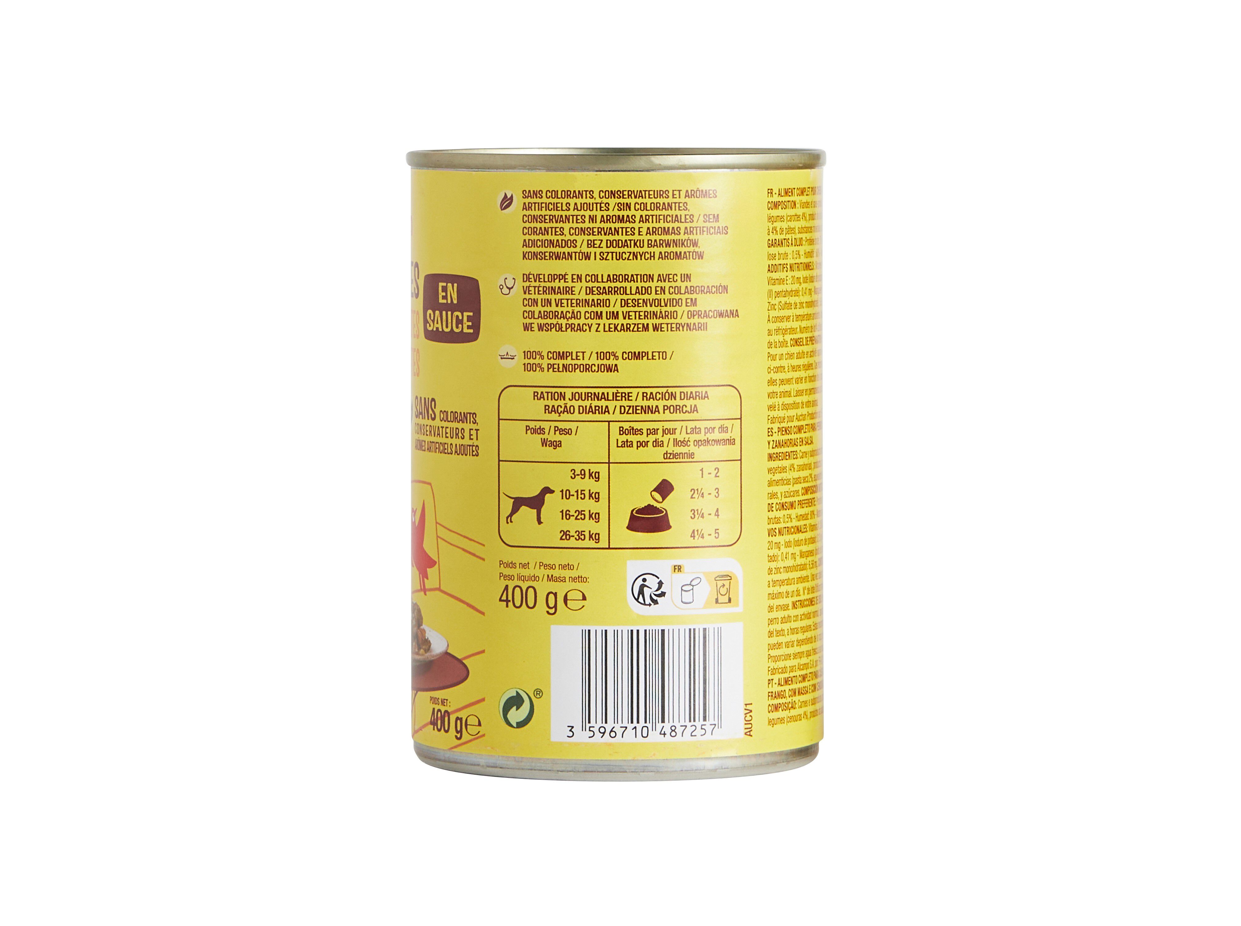 COMIDA H&Uacute;MIDA PARA C&Atilde;O AUCHAN PEDA&Ccedil;OS EM MOLHO FRANGO E COM MASSA 400G image number 1