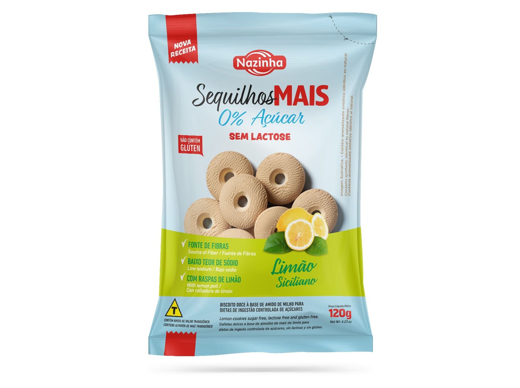 BISCOITOS NAZINHA LIM&Atilde;O&nbsp;0 % A&Ccedil;UCAR LACTOSE 120G