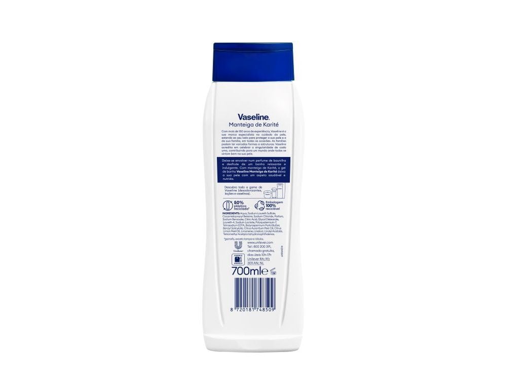 GEL DE BANHO VASELINE MANTEIGA KARIT&Eacute; 700ML image number 1