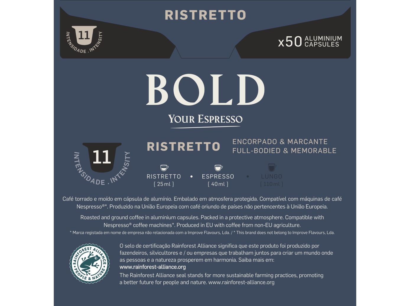 C&Aacute;PSULAS CAF&Eacute; BOLD ALUMINIO COMPAT&Iacute;VEL COM NESPRESSO RISTRETTO 50 UN image number 1