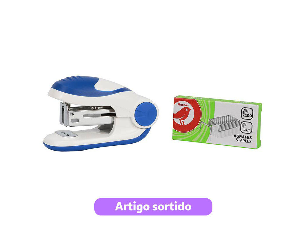 CONJUNTO DE MINI AGRAFADOR 24/6-26/6 AUCHAN E CAIXA COM 400 AGRAFOS CORES SORTIDAS image number 4