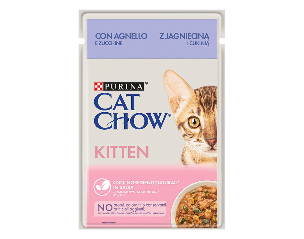 COMIDA H&Uacute;MIDA PARA GATO CAT CHOW KITTEN COM BORREGO E COURGETE 85G