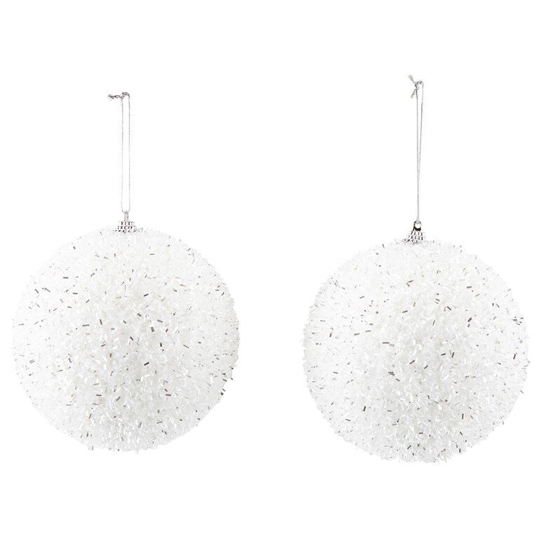 PACK DE 2 BOLAS DE NATAL ACTUEL BRANCO COM GLITTER 12CM image number 0