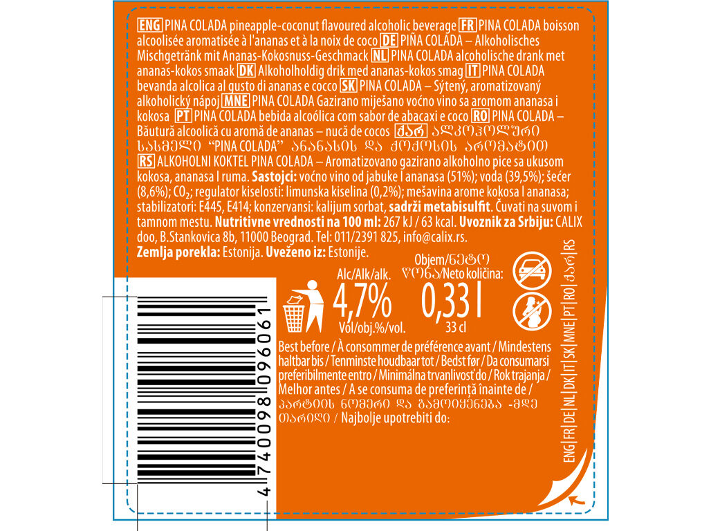 COCKTAIL LE COQ PINA COLADA 0.33L image number 1