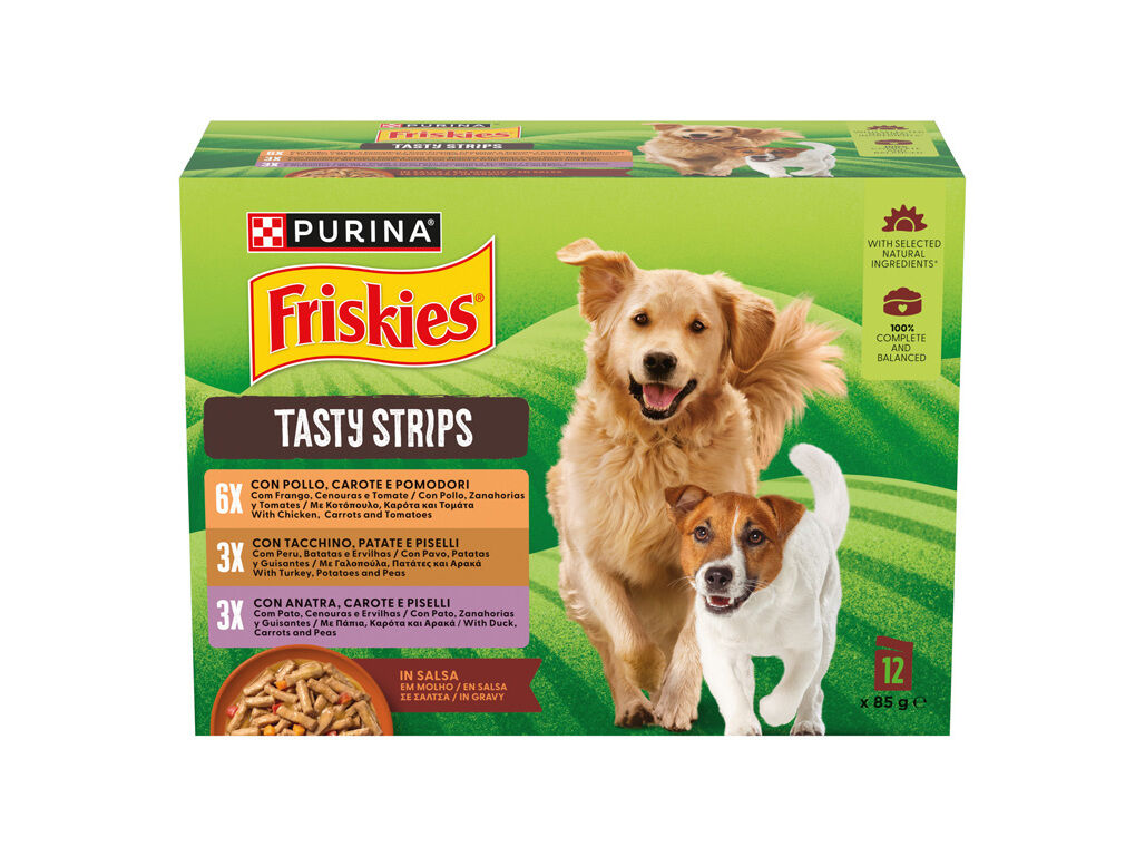 COMIDA H&Uacute;MIDA PARA C&Atilde;O FRISKIES TASTY STRIPS 12X85G image number 1