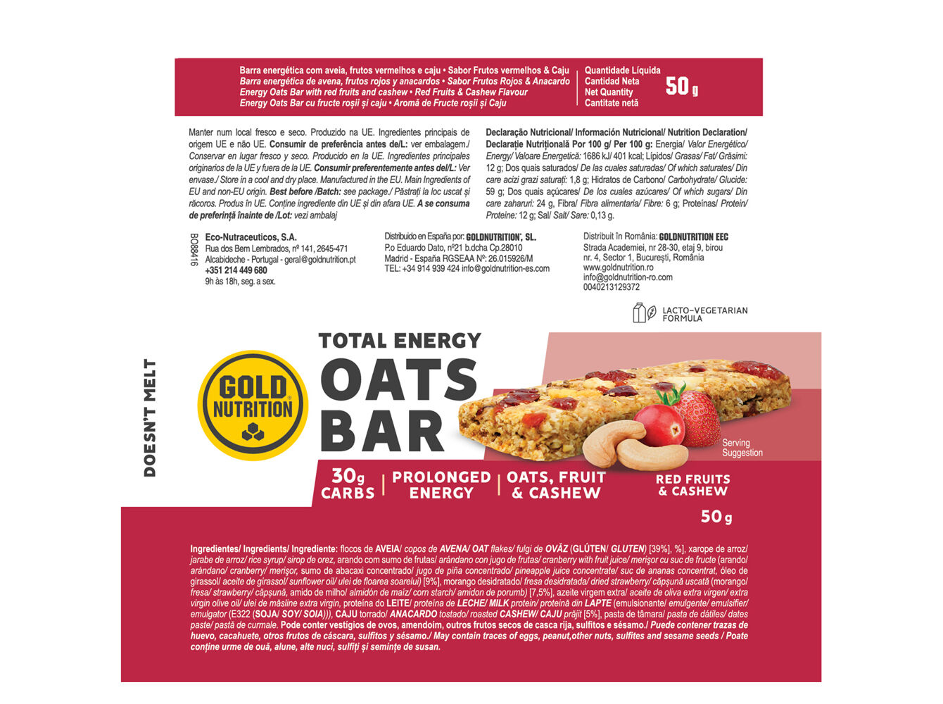 BARRA ENERG GOLDNUTRITION AVEIA FRT VERM. E CAJU 50 G image number 1