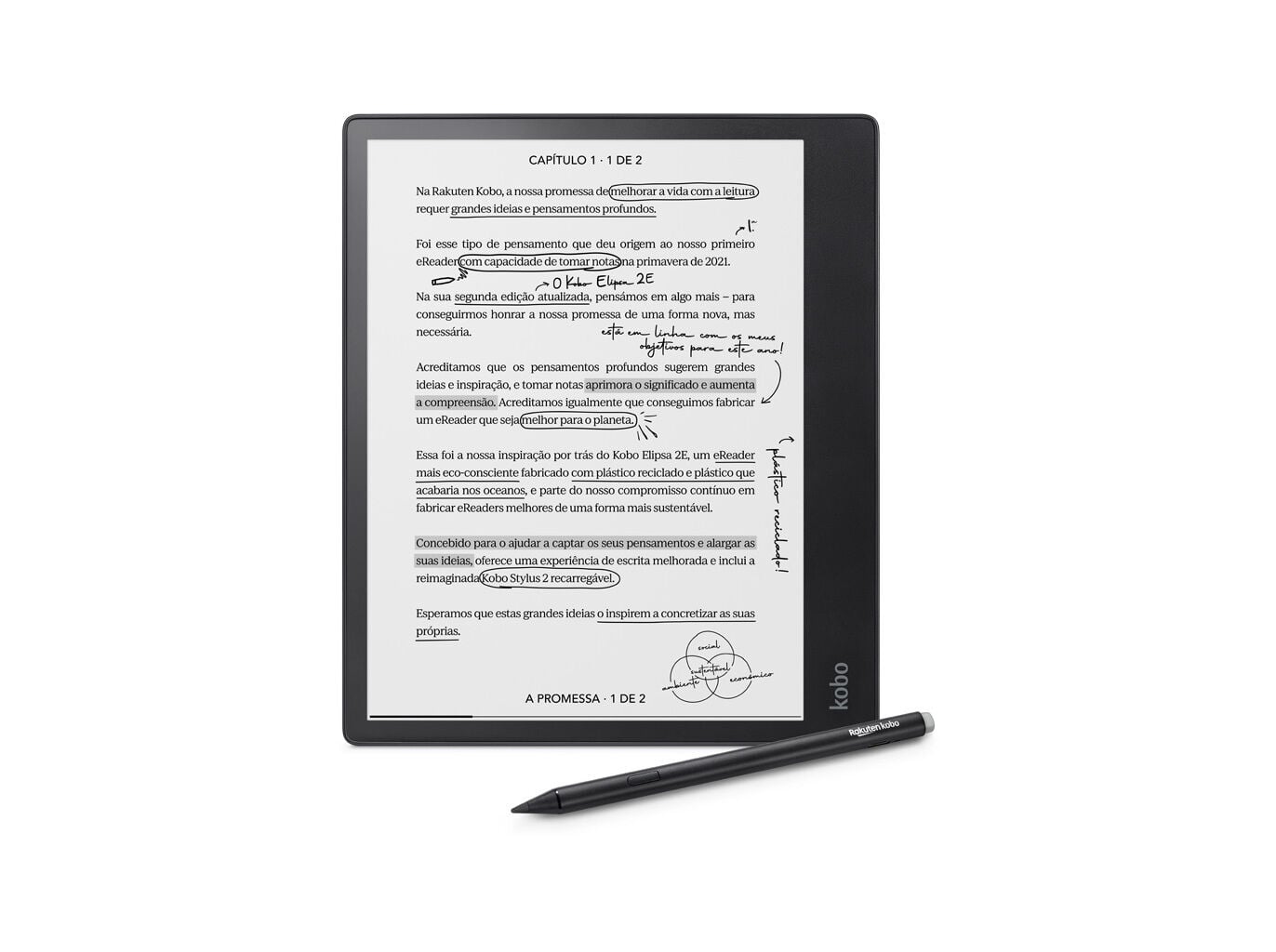 BUNDLE EREADER KOBO ELIPSA 2E 10.3'' + CANETA KOBO STYLUS 2 image number 2