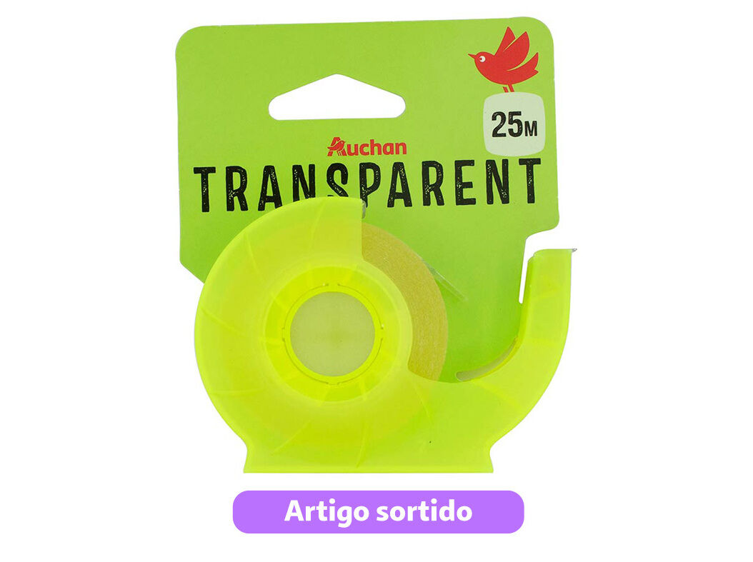 FITA COLA TRANSPARENTE AUCHAN COM DISPENSADOR 25M CORES SORTIDAS image number 1