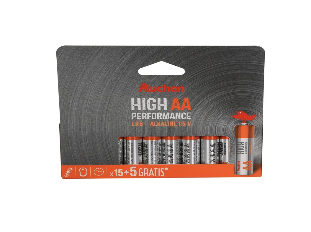 PILHAS ALCALINAS AA LR06 AUCHAN PREMIUM 1.5V 20 UNIDADES image number 0