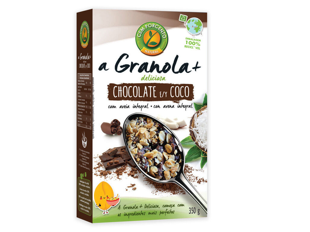 GRANOLA CEM PORCENTO CHOCOLATE E COCO 350G