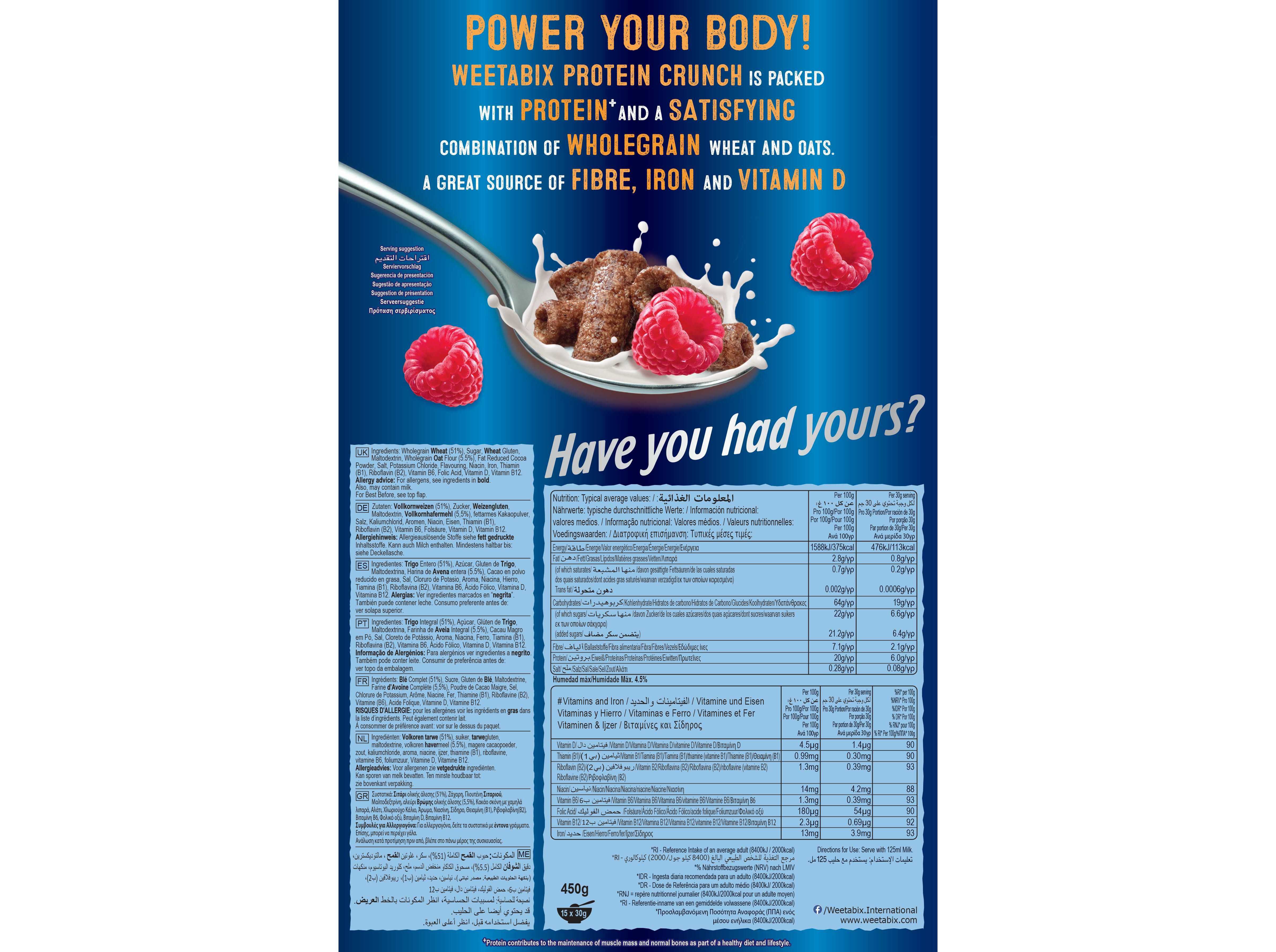 CEREAIS WEETABIX PROTE&Iacute;NA CRUNCH CHOCOLATE 450G image number 1