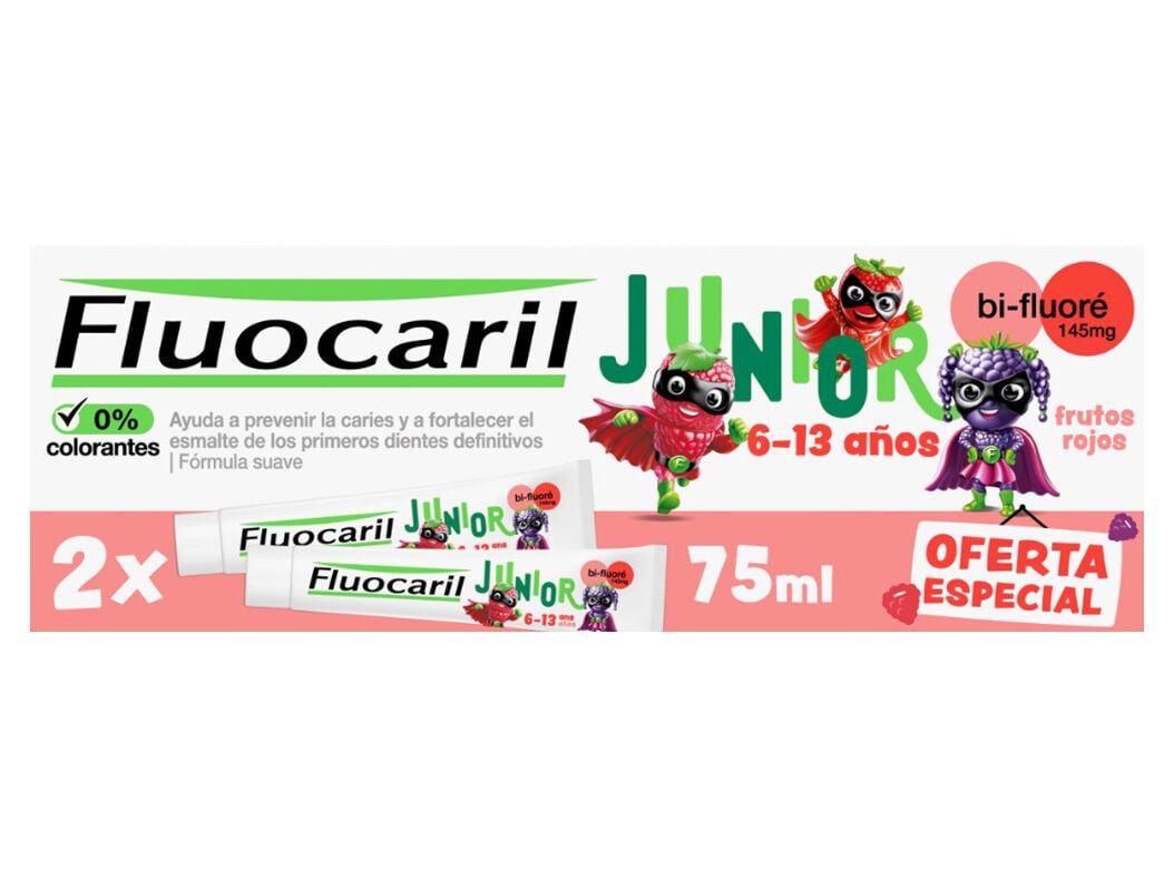 PASTA DENTIFRICA FLUOCARIL J&Uacute;NIOR FRUTOS VERMELHOS 2X75ML image number 0