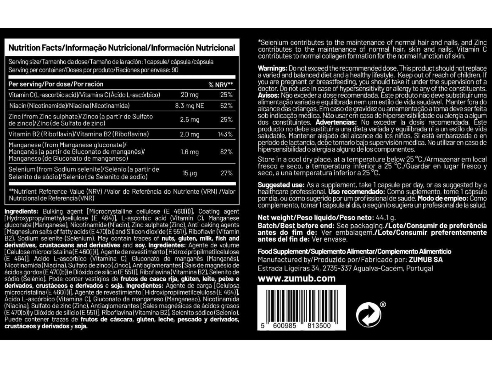 SUPLEMENTO ZUMUB CABELO PELE E UNHAS 90 COMP image number 1